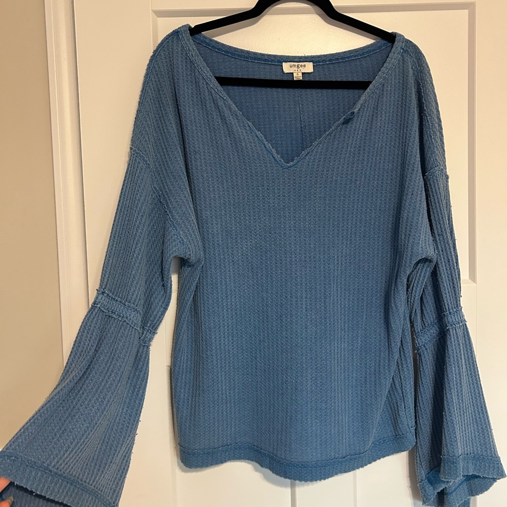 Umgee Textured Blue Knit Top